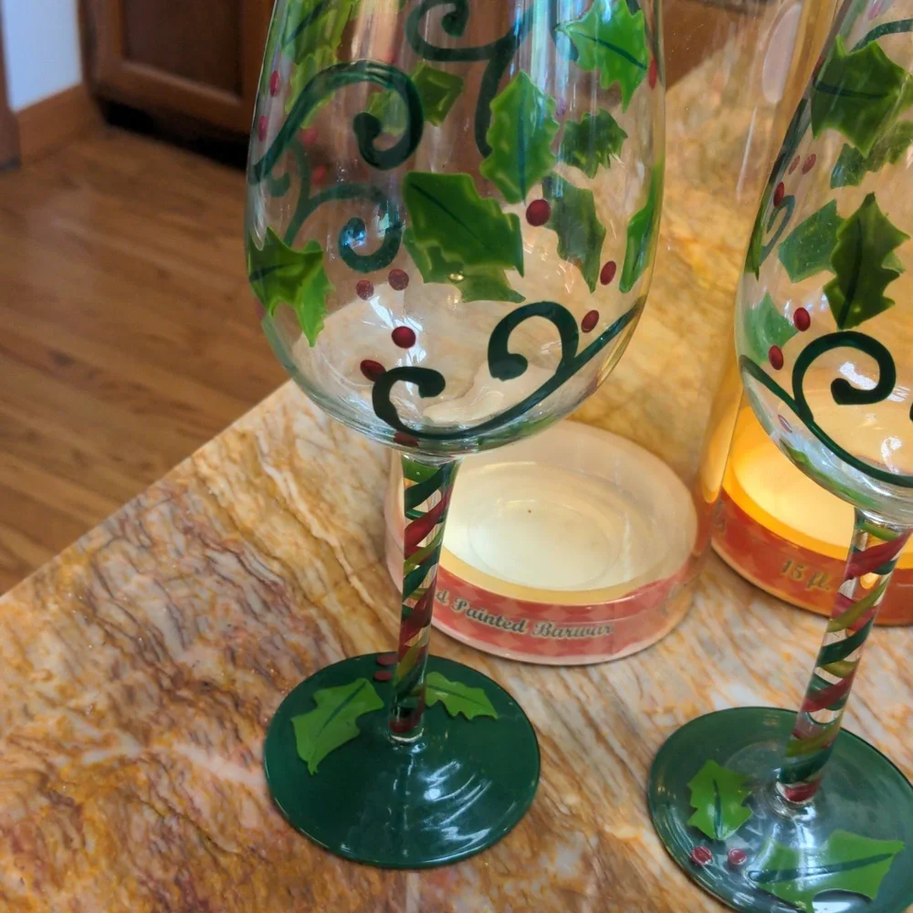 Hand Painted Christmas Wine Glass